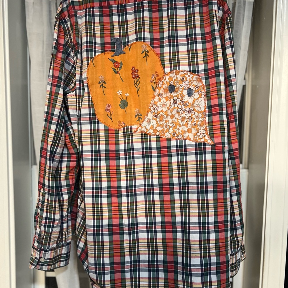 U.S. Polo Assn. Multicolor Plaid Shirt with Pumpkin and Ghost Design - Handmade